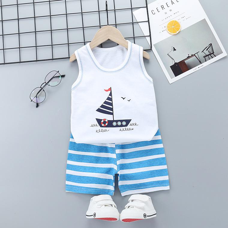 

Летний хлопковый комплект из майки и шорт для мальчиков и девочек, возраст 1-6 лет, топ без рукавов, двухпредметный 55#