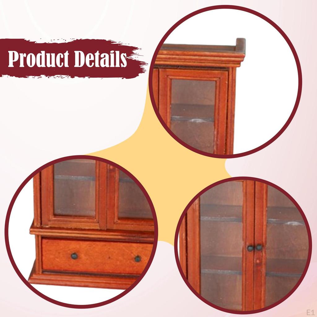 1/12 Dollhouse Miniature Furniture Micro Scene Storage Cabinet Craft Display Wooden Prop with Drawer