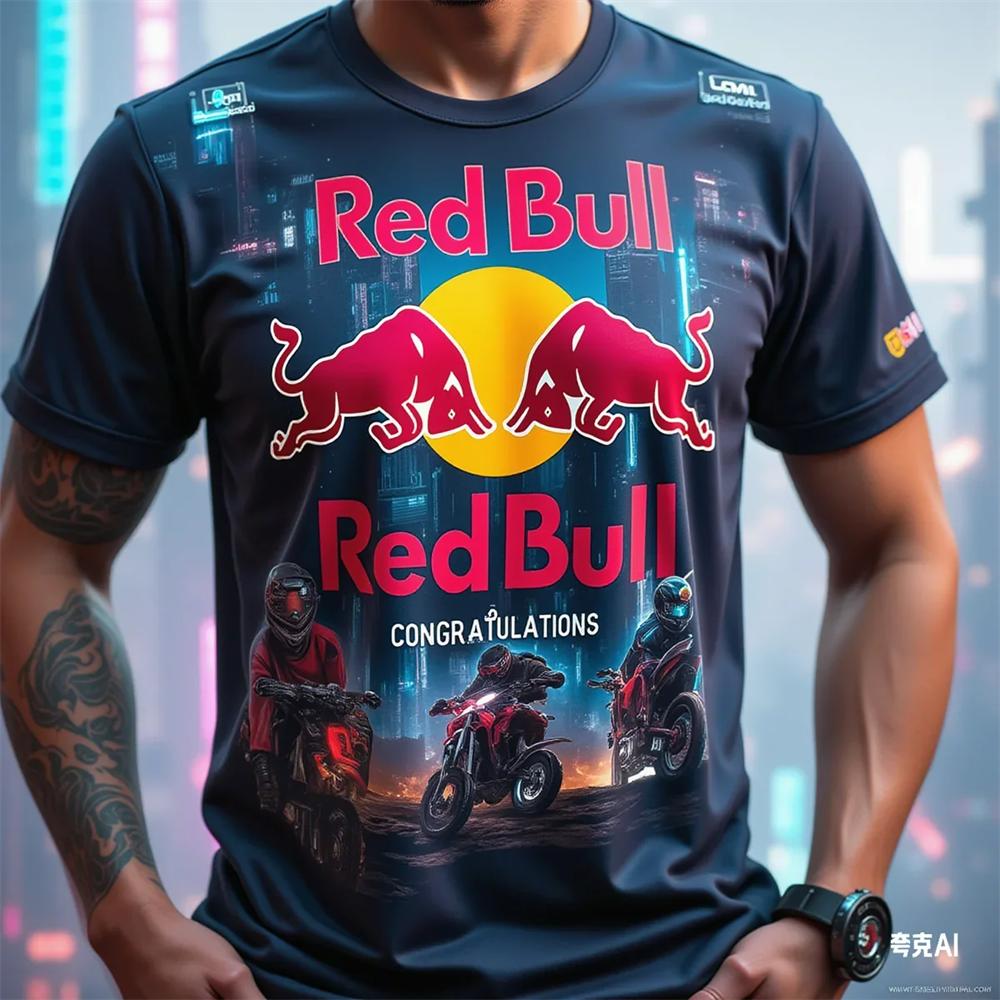 Red Bull T-Skjorter for menn, Luksusmerke, Sports-T-skjorter for menn, Trykte T-skjorter, Sykkel-T-skjorter, Red Bull Sportsklær T-skj