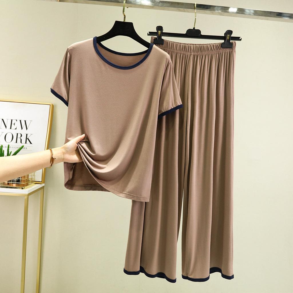 Plus Size Pour Femme Short Sleeve Trousers Suit Casual Loose Home Wear Clothes Modal Women's 2 Pcs