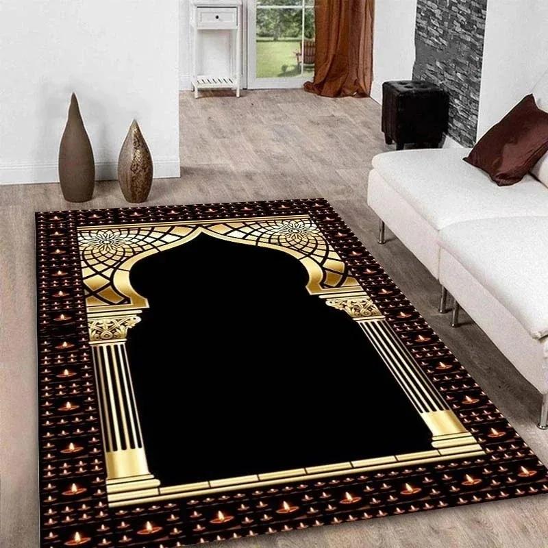 Ramadán Kareem Muslimská modlitební podložka na podlahu Měkká poly klekací podložka pro islámský festival uctívání Protiskluzový koberec pro domácnost nebo mešitní prostor