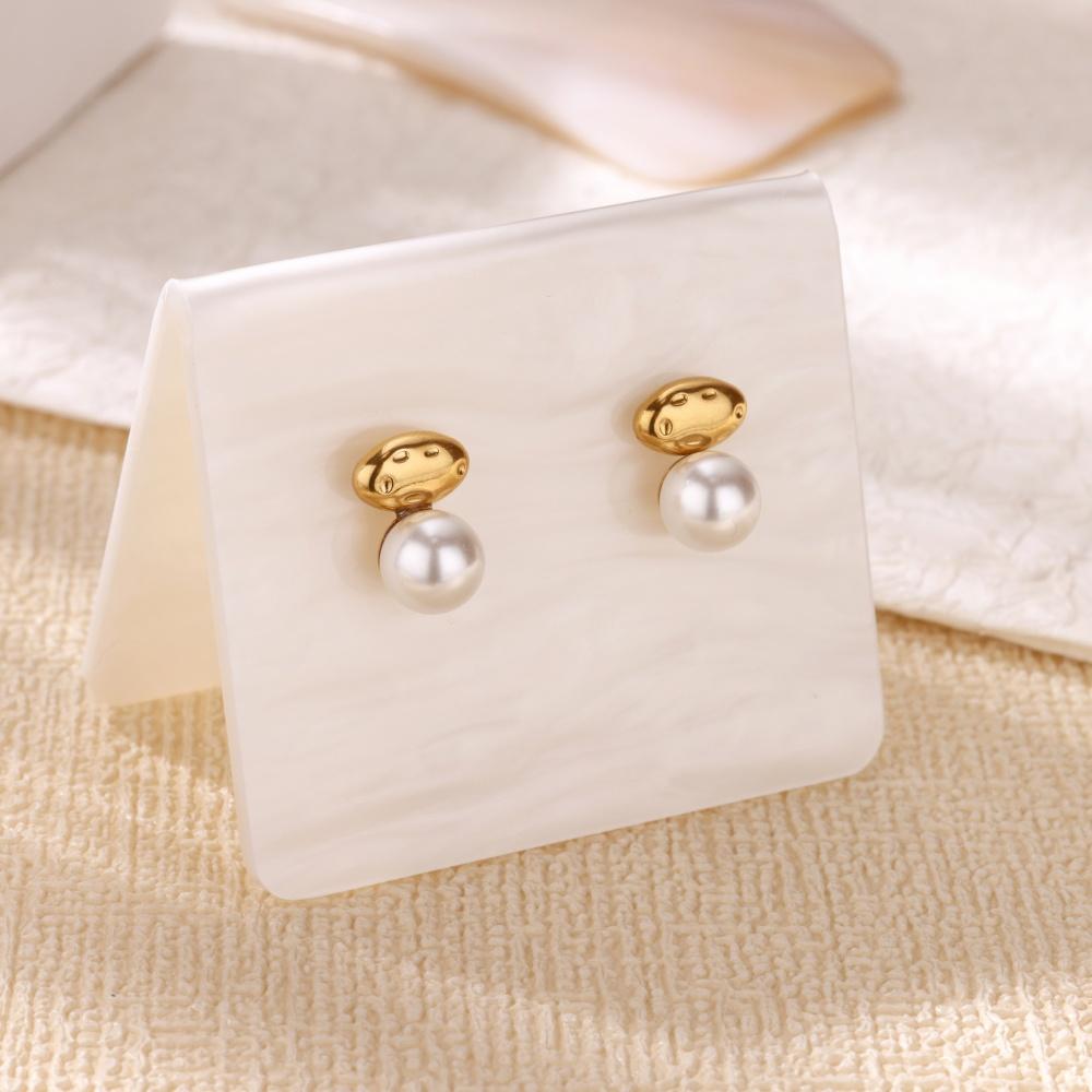 Free Shipping Vintage Geometric Stud Earrings For Women Stainless Steel Imitation Pearl Piercing Earring Trend Wedding Zircon