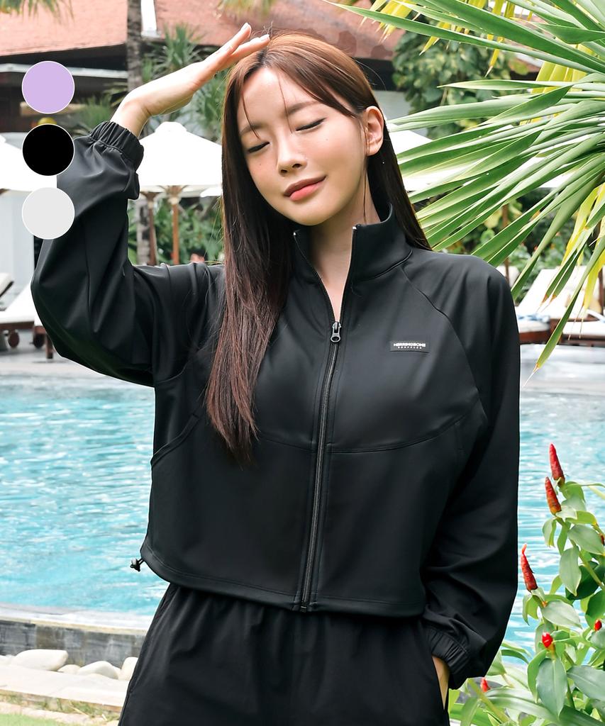 Helingbon Women'S Zip-Up Rash Guard Loose Fit Crop Beachwear Top (3 Colors) / Ri382W