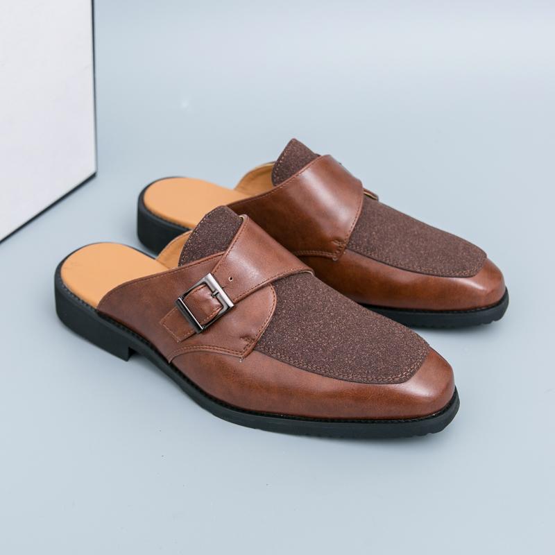 Fashion Business Men Slippers Black Brown European Indoor Outdoor Versatile Fashionable Small Leather Shoes Size 38-46 Men Slippers