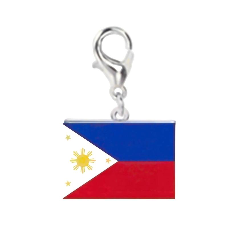 Braccialetto con Charm Bandiera in Acciaio Inossidabile con Moschettone, Gioiello Ciondolo Paese per Regalo di Viaggio Accessorio Stile