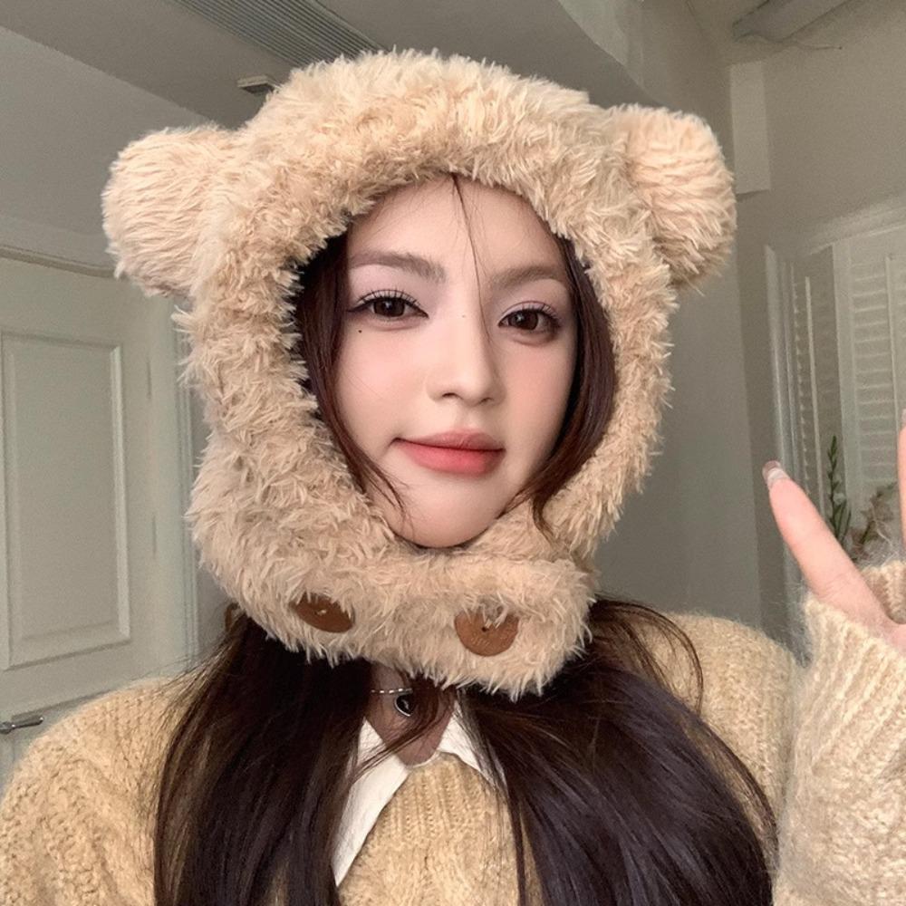 Ear Protection Hat Bear Ears Hat Winter Cap Winter Plush Hat Personality Bib Hat  Winter/Autumn