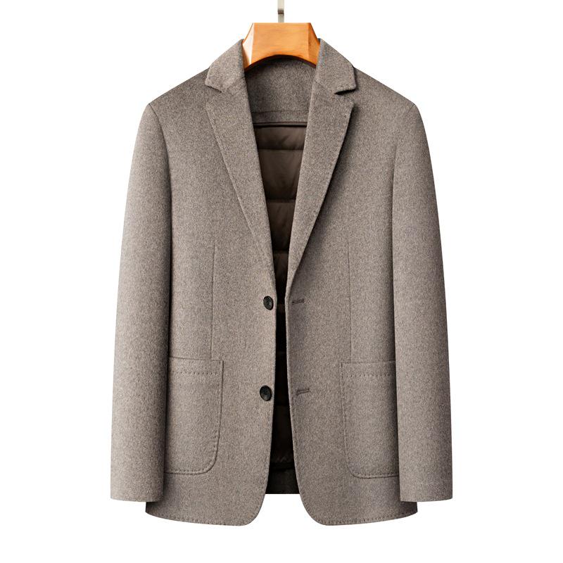 Men's Double-Sided Wool Suit with Detachable Lining, Windproof, Comfortable, Business Casual, Autumn/Winter Outerwear
