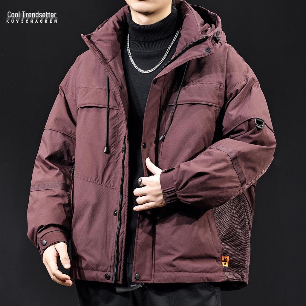 Men's Trendy Thickened Hooded Down Jacket, Winter 2025 Collection, Plus Size Workwear Outerwear