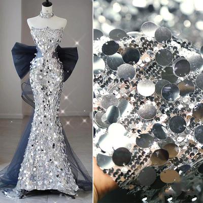 Shiny Reflective Sequin Fabric Sequins Laser Dazzle Fabric Wedding Party Dress Stage Performance Clothing Background Cloth