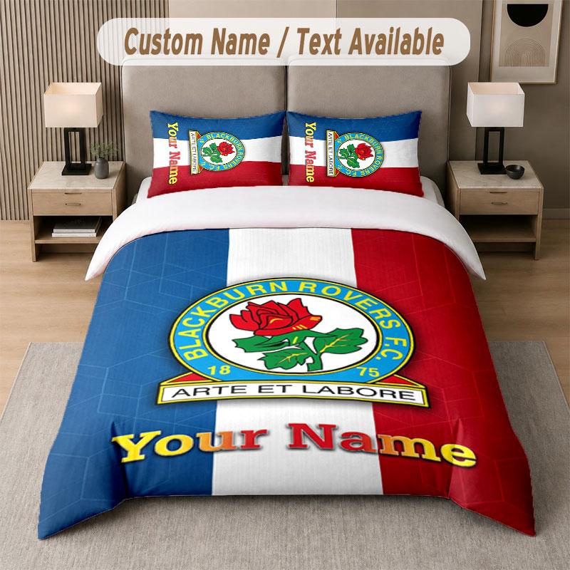 Custom Bedding Set Blackburn Rovers Football Pattern, Print Name Text 1 Duvet Cover Plus 2 Pillowcases Home Textile