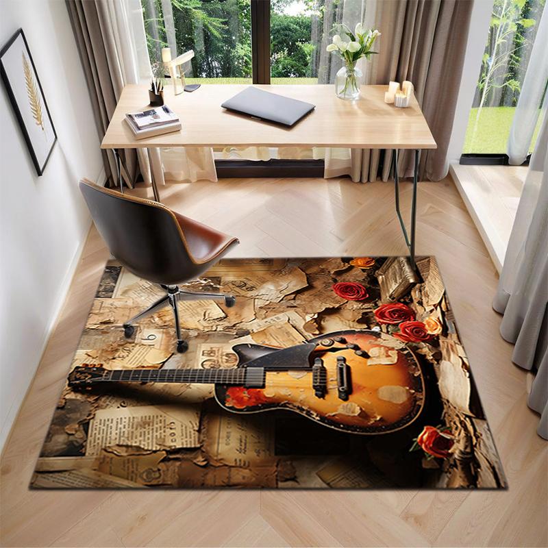 1Pc Electric guitar theme Printed circular carpet, home door mat, outdoor travel protection carpet A3
