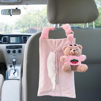 Car Tissue Box Holder Cartoon Bear Doll Tissue Box Plush Cute Car Accessory Multifunctional Practical Tissue Holder Napkin Box