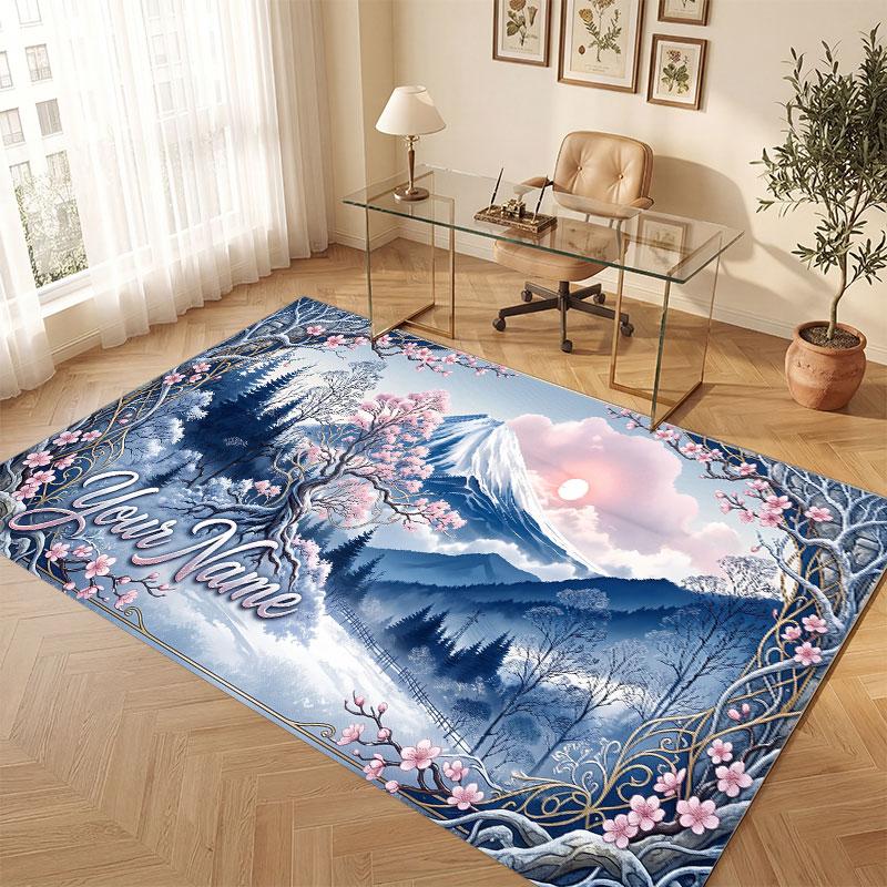Christmas Winter Theme Crystal Velvet Floor Rug Personalized Custom Name Text Warm Carpet Home Decoration