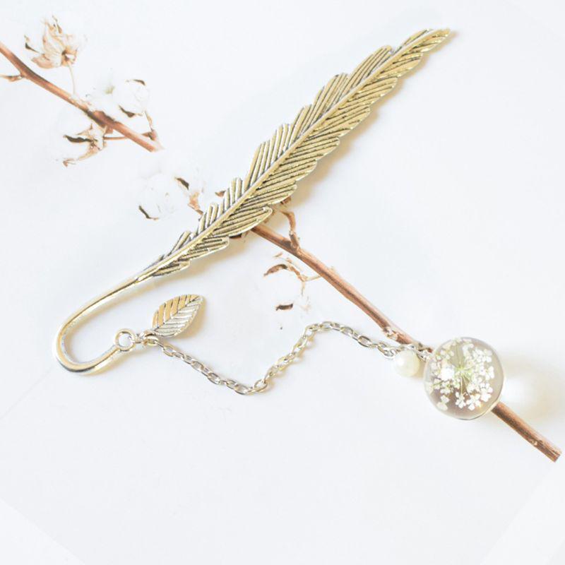 Bookmark Feather Dried Flower Gypsophila Specimen Metal Bookmarks Stationery Gift