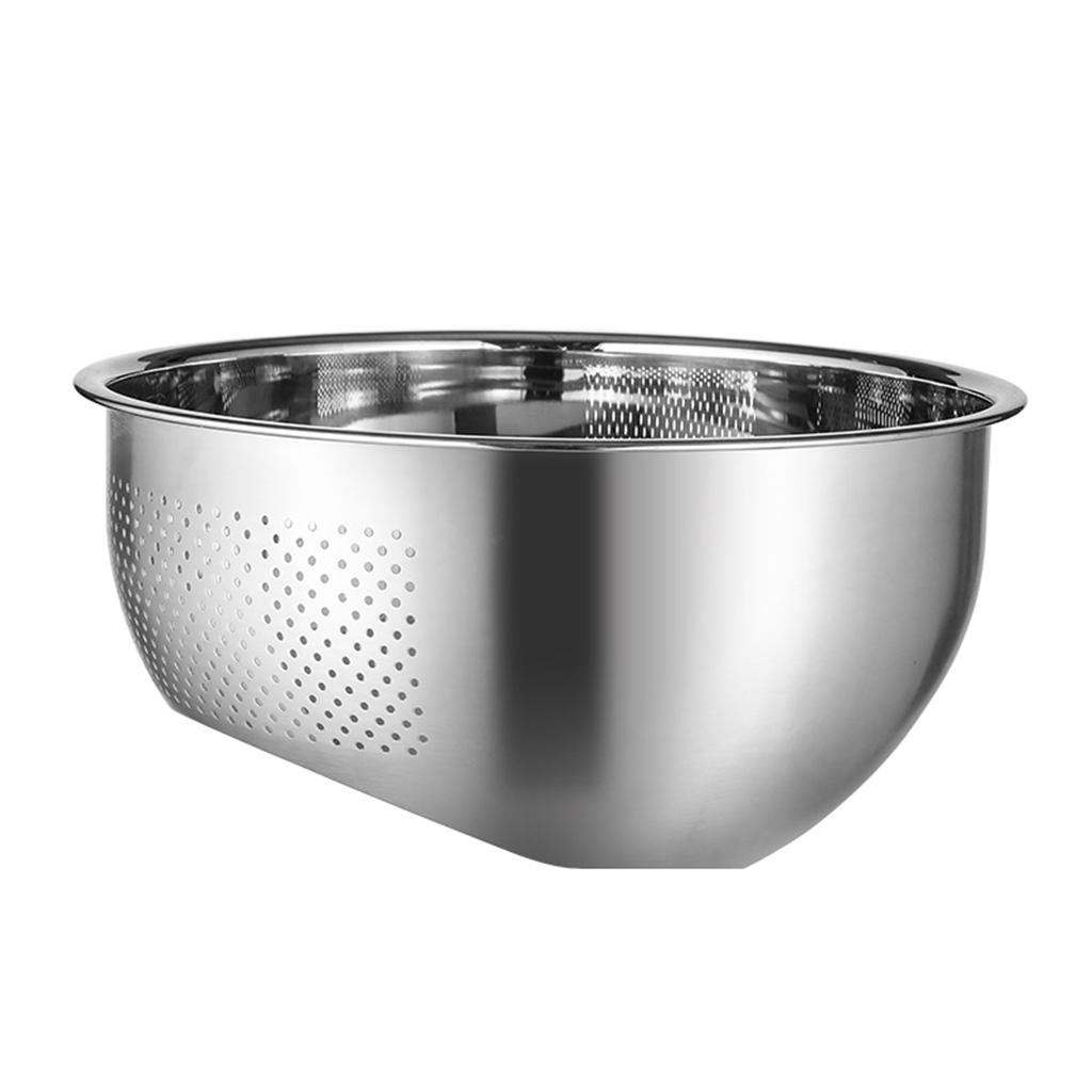 Stainless Steel Rice Washing Bowl with Side Drainers Cleaning Washing Mesh Strainer Net Baskets Steaming, Draining & Rinsing