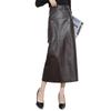 2025 Autumn/Winter Women's High-Waisted Lambskin Leather Midi Skirt - Elegant and Versatile Design
