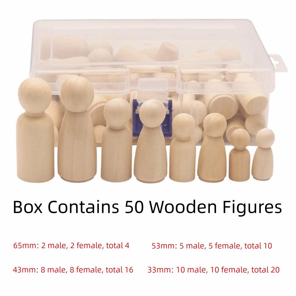 

50Pcs Handmade Craft Unfinished Wooden Peg Dolls DIY Craft Art Painting Peg People Natural Material Doll Bodies Party Decor