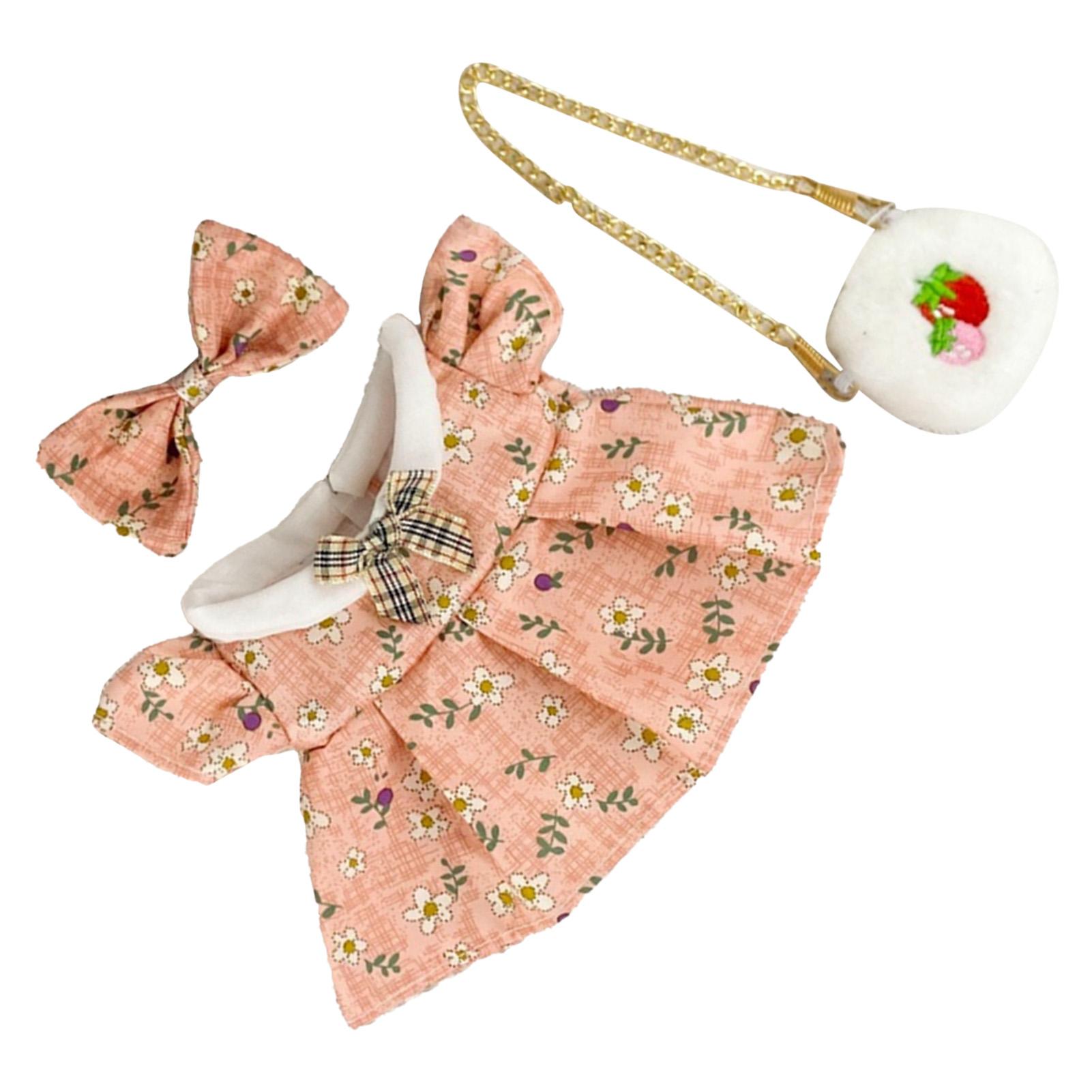 

Girl Doll Clothes Accessories with Shoes Bow Bag for 20cm Dolls Floral Print Cute Girl Doll Clothing