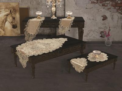 Jasmine Velvet Runner Set 5 Pieces For Living Room, French Lace, Wedding, Home Accessories, Cappucino