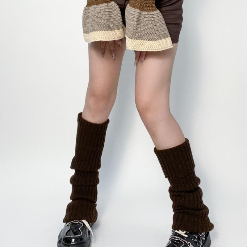 Dames Winter Herfst Dik Geribbelde Gebreide Beenwarmers Harajuku Effen Kleur Japanse Stijl Voetbedekking Dij Hoge Sokken