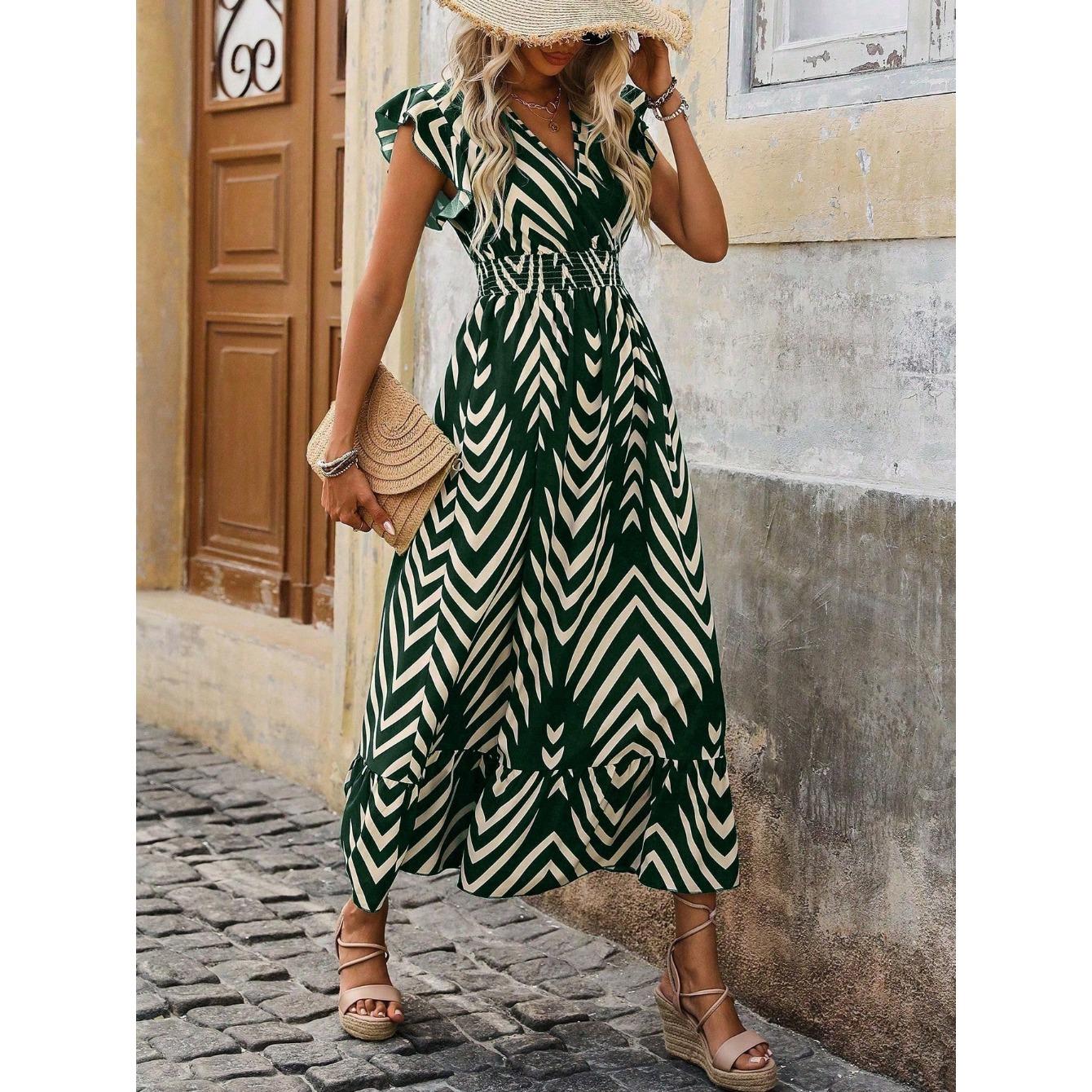 

GMXIA Женское летнее элегантное платье с принтом, короткими рукавами и длинным подолом XXL