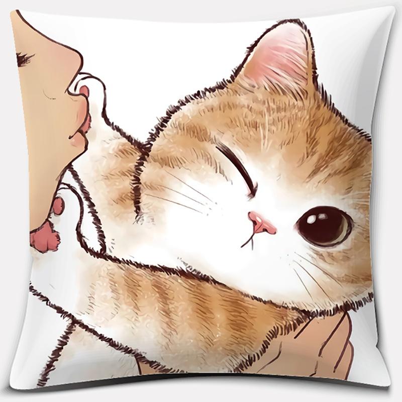 Cartoon Cat Pattern Series Decorative Pillowcase, Square Home Office Decoration Funda De Almohada