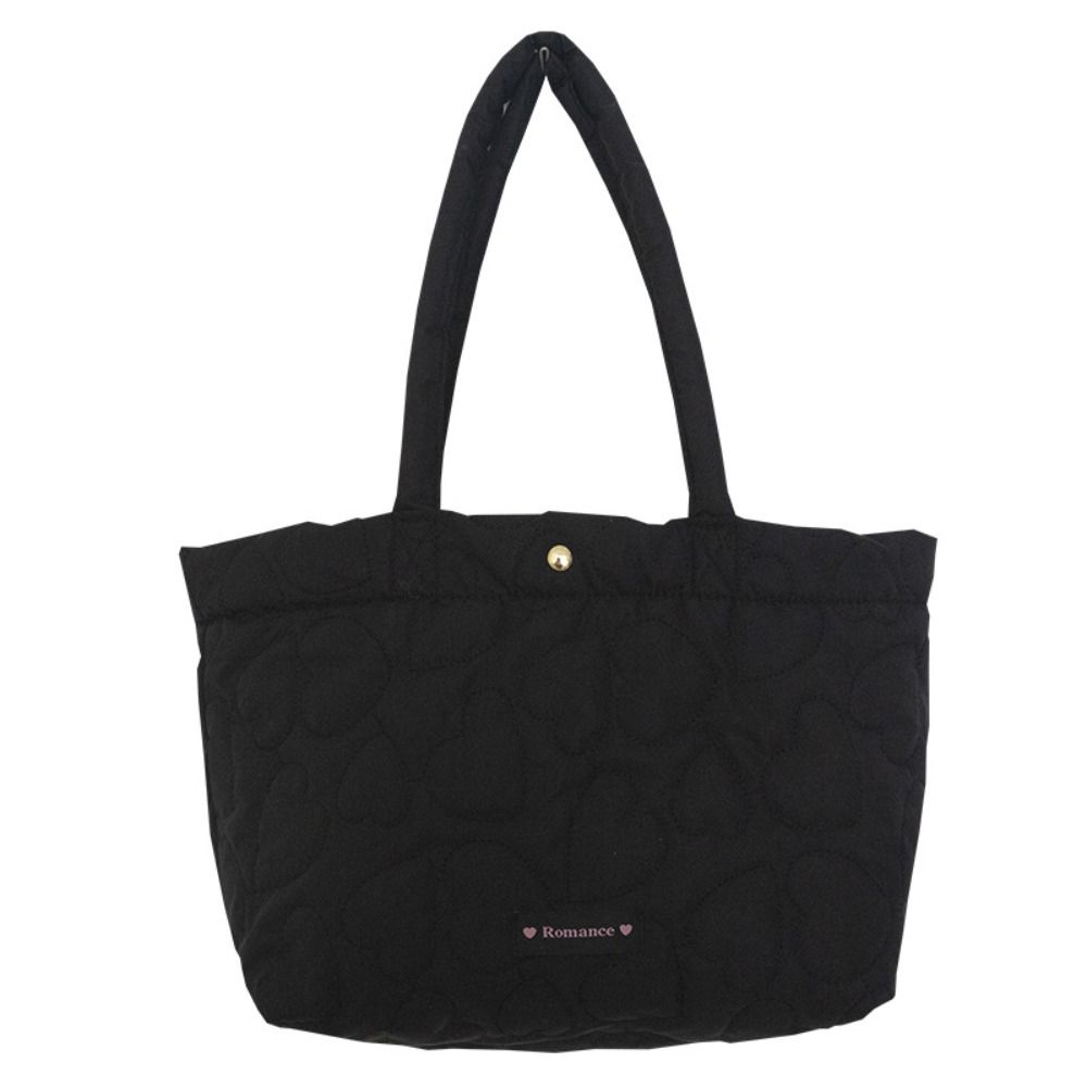 Large Capacity Heart Printed Shoulder Bag Solid Color Nylon Handbag Cute Down Bag  Autumn Winter