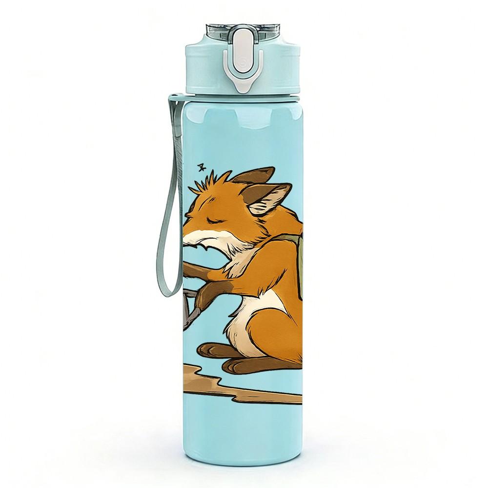 1PC Fox Digging Hole Cartoon 750ml Color Plastic Sports Water Bottle Leakproof Flip Straw Lid Suitable for Sports Office Home Use