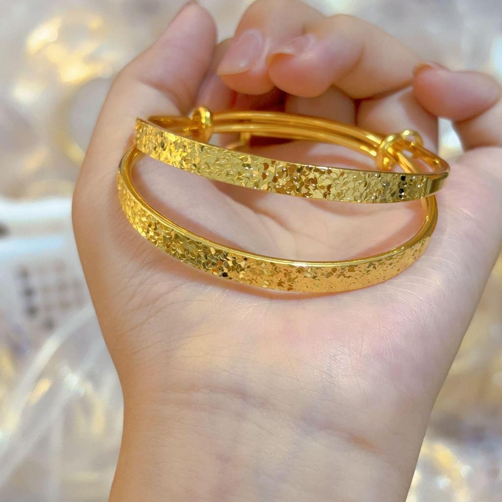 Flashy Gold-Plated 6mm Push-Pull Crushed Ice Bangle Bracelet for Women