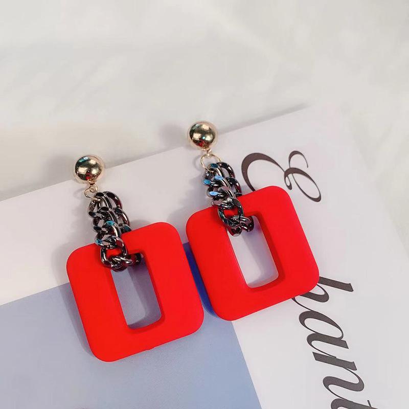 Niche Design Chain Stud Earrings, Stylish Geometric Square Earrings, Cold Wind Earrings
