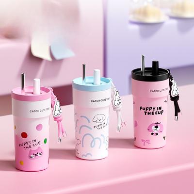 New Stainless Steel Thermos Cup High Appearance Level Ins Double Drink Straw Cup Office Cup Car Coffee Cup
