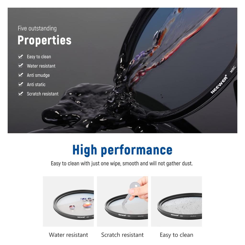 NEEWER 58mm PL Circular Polarizing HD Optical Polarizing Enhances Eliminates Reduces Lens Filter Filter, Glass, 30-Layer Nano-Coated Film, Contrast,
