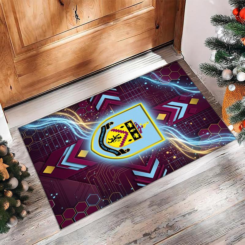 Burnley Football Print Crystal Velvet Rug, Comfortable Water Absorbent Non Slip Indoor Floor Carpet