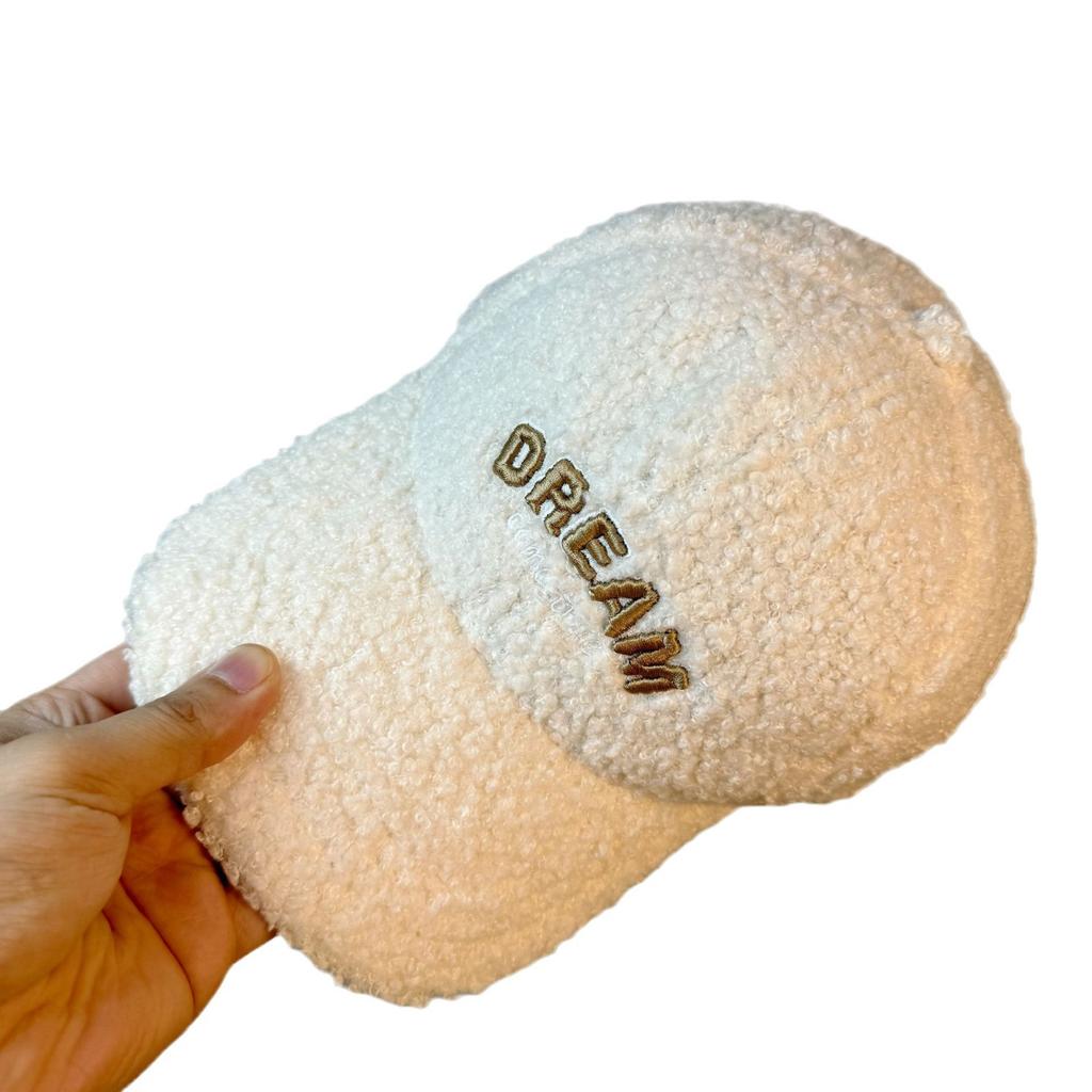 Autumn and Winter New Style Lamb Wool Embroidered Letter Baseball Hat for Women Outdoor Cold Proof and Warm Fashion Versatile Peaked Cap