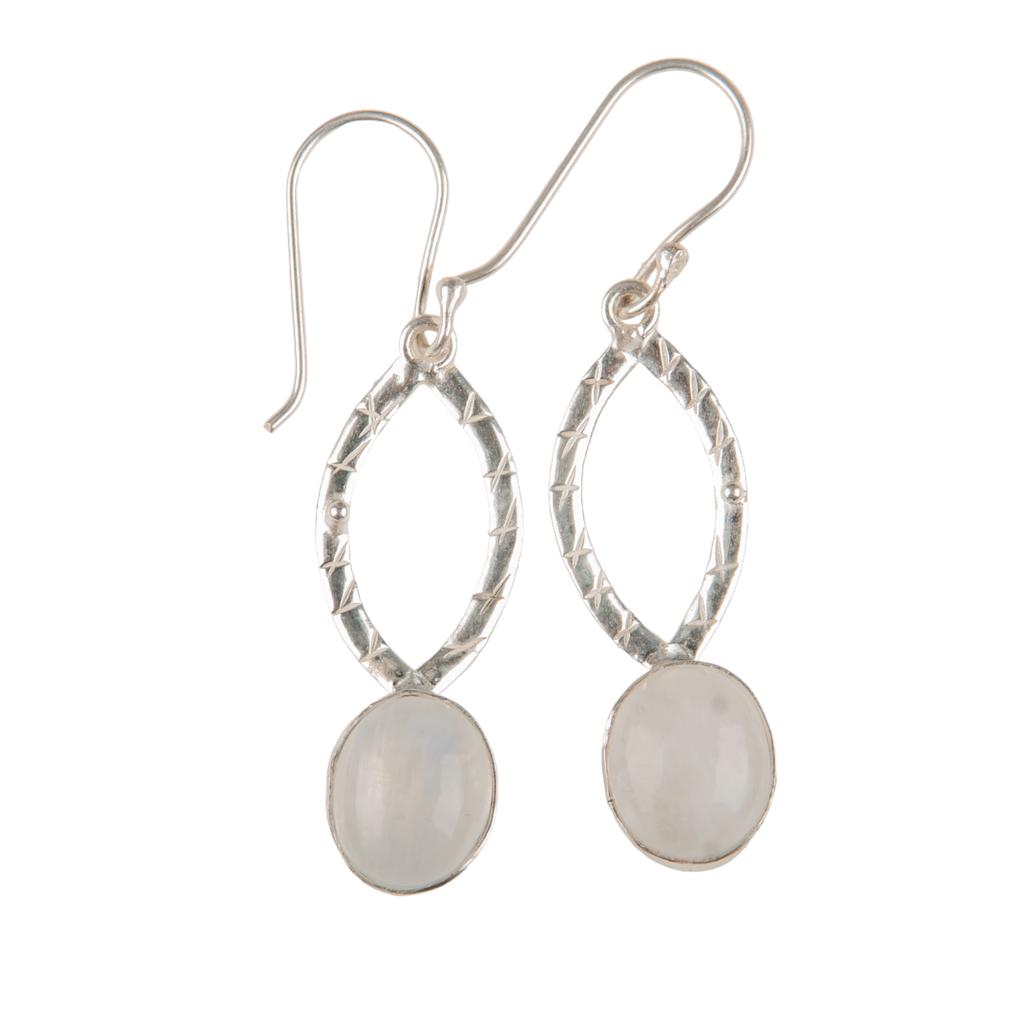 Rainbow Moonstone Gemstone 925 Sterling Silver Handmade Jewelry Hook Earrings 2" EE-87-35