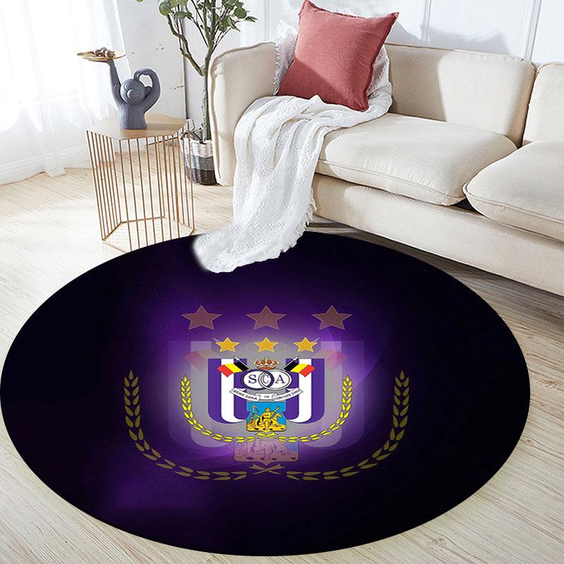 RSC Anderlecht, Tappeto Rotondo, Tappeto per Soggiorno Camera da Letto Divano Stanza dei Giochi Decorazione, Tappetino Antiscivolo