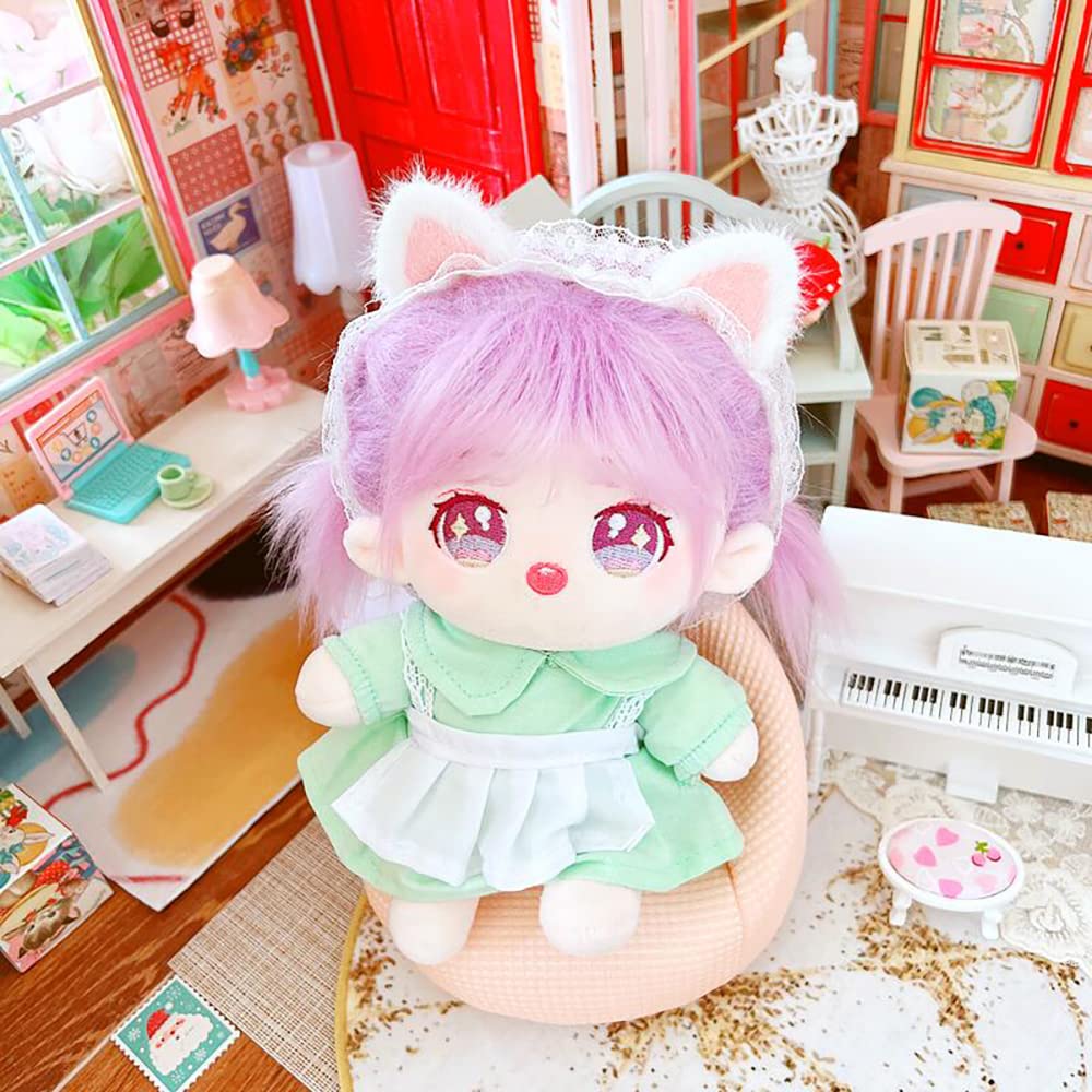 niannyyhouse 20cm Doll Clothes for Plush Toys Cat Ear Maid Suit Girls Dress Cotton Doll Clothes (Green)