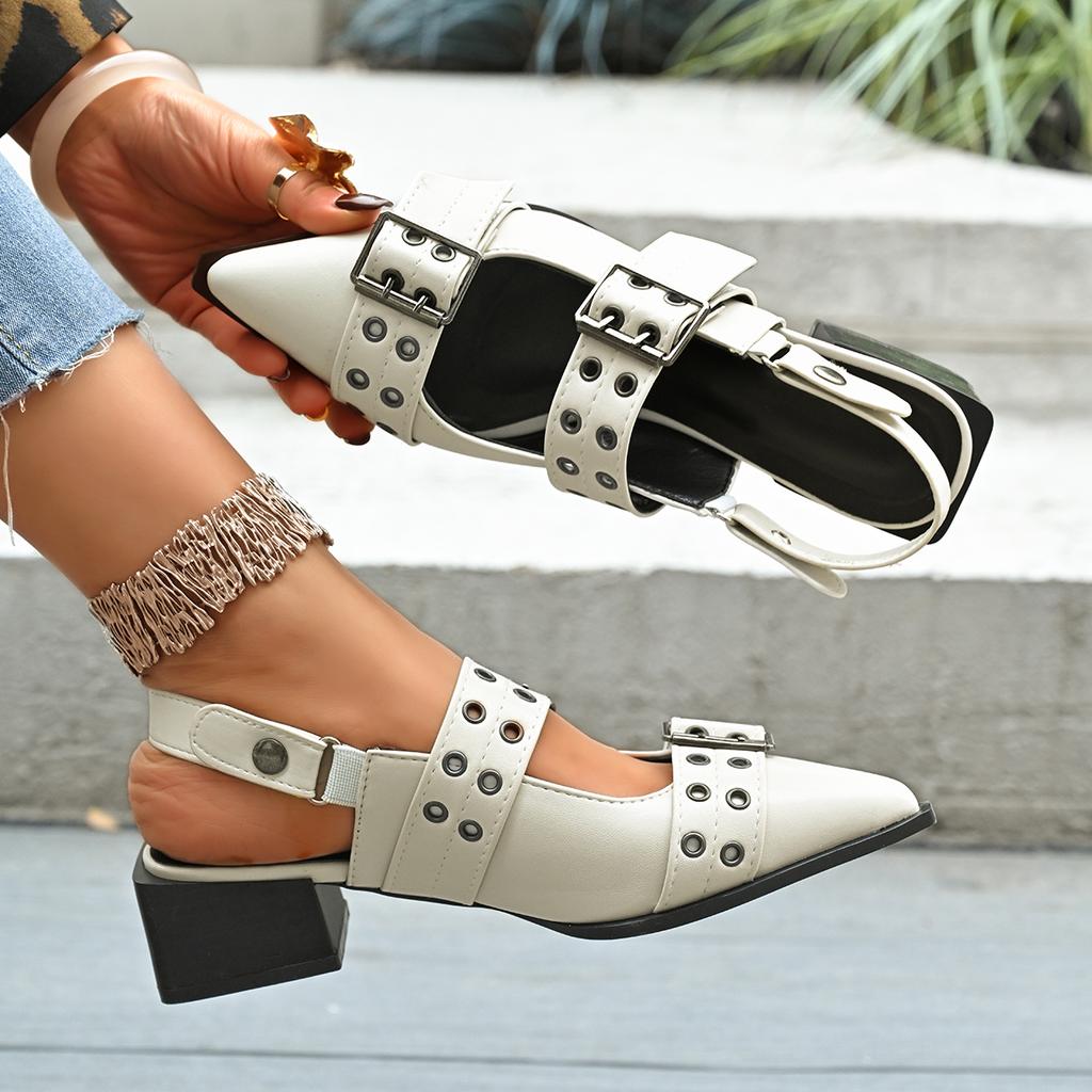 French Style Pointed Toe Mary Jane Shoes Retro Medium Thick Heel Shoes for Women with Skirts and Small Leather Shoes