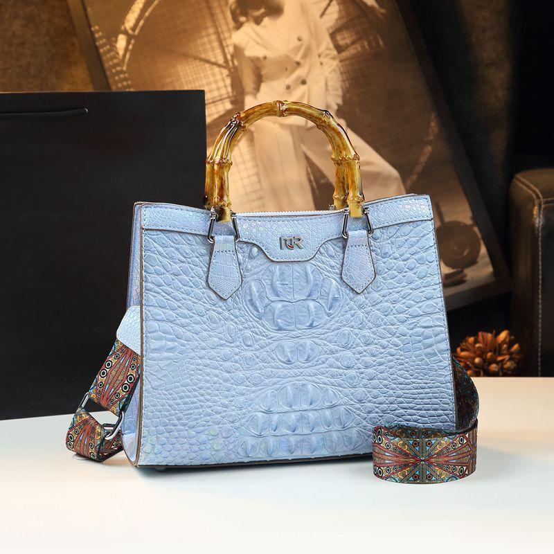 Crocodile Print Bag, High-end Style, Bamboo Joint Hand-held Tote Bag, Versatile Leather Women's Bag