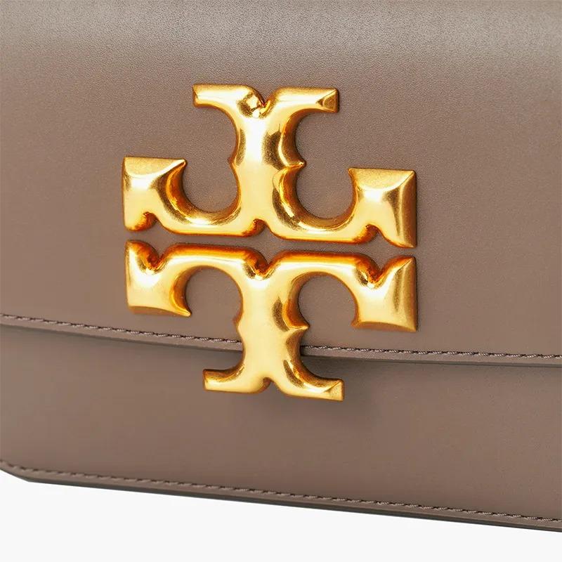 Tory Burch TB Eleanor Leder Matt Klapptasche mit Doppel-T-Logo Einzelne Schulter Crossbody Kordelzug Kette Kleine Quadratische Tasche Damen Klein Braun