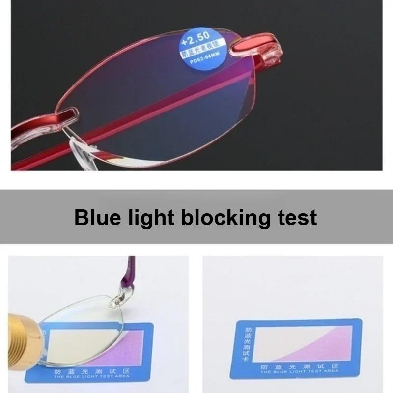 Fashion Anti Blue Light Blocking Reading Glasses for Women Rimless Presbyopia Eyeglasses Magnifying Ladies Classic Style Eyewear
