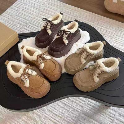Small Thick-soled Lace-up Birkenstocks Cotton Shoes, New Velvet, Thickened and Heightened Snow Boots In Autumn and Winter