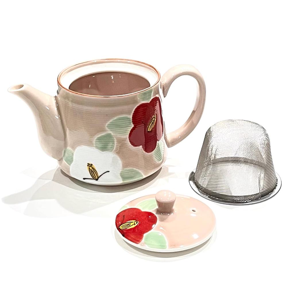 Hasami ware by Yamashita featuring a glazed camellia floral approximately 430ml teapot, hand-painted, Pottery, pattern, capacity.