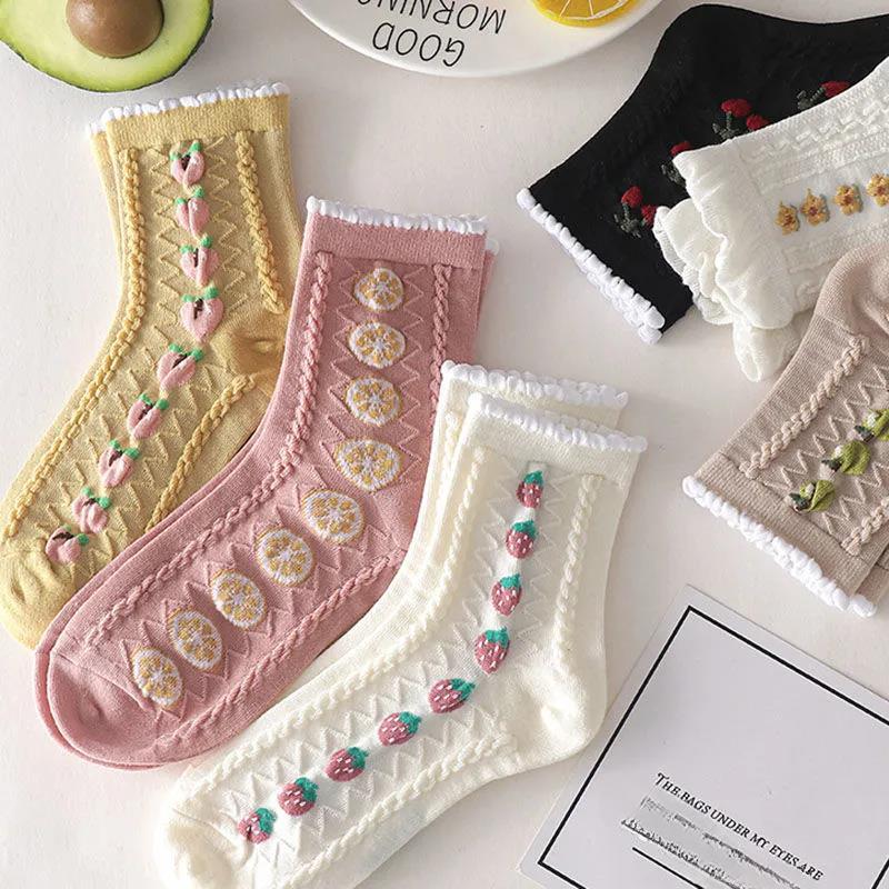 Three Pairs of Women's Socks Fashion Print Cartoon Pattern Socks Winter Thick Warm Pile Pile Socks