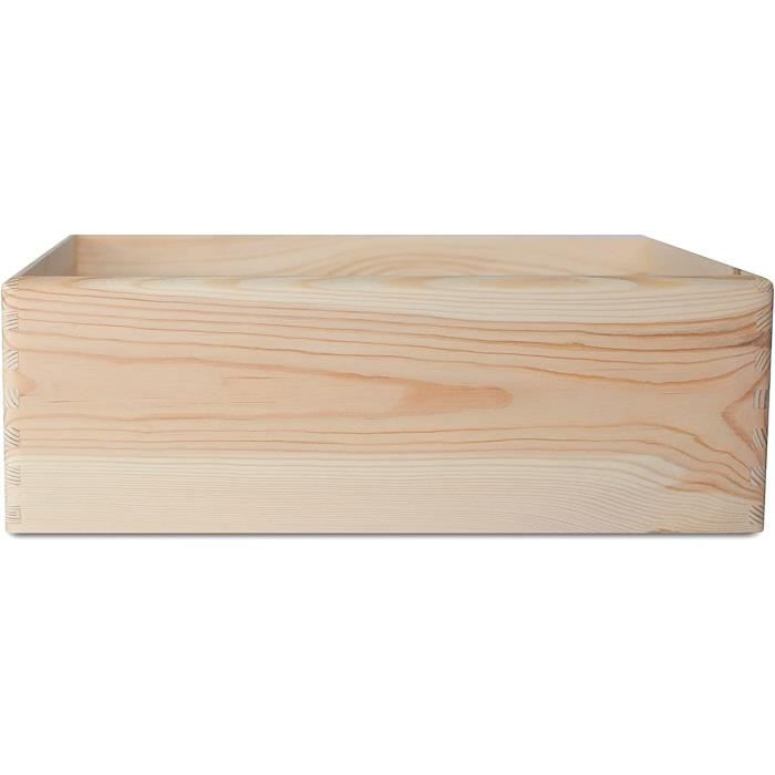 Wooden Storage Box - Creative Deco - Unpainted - 40x30x14 Cm - With Handles - Beige