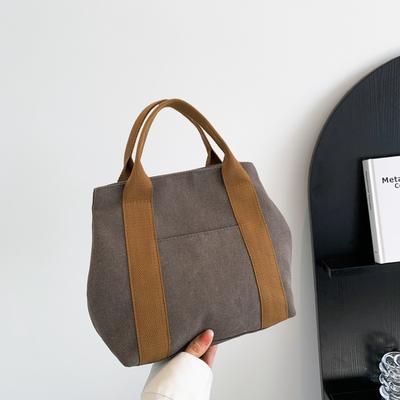 Solid Color Multi-layer Thickened Canvas Women's Bag Portable Fashionable Versatile Simple Wrist Bag Contrasting Color Tote Bag Can Be Determined
