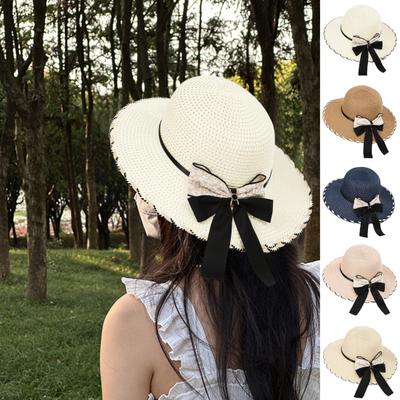 Women Summer Cap Chic Bow-knot Decor Lightweight Lady Sun Hat Gardening Lady Beach Hat Lady Sun Hat Headwear