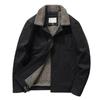 Men's Winter Fleece-Lined Lapel Military Jacket - Loose Fit Lambswool Coat