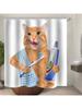 Cat Shower Curtain Kids Children, Cat Brushing Teeth Shower Curtain Bathroom Waterproof Fabric, Bathroom Decor Accessories