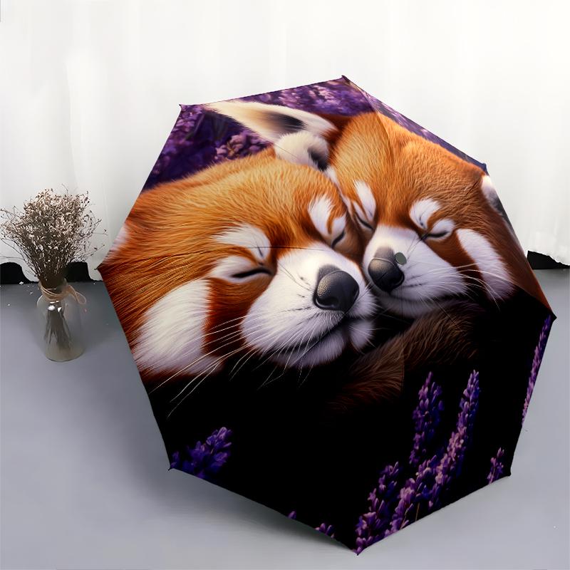 Two Red Pandas Pattern, Automatic Folding Umbrella, Portable and Foldable Design, 8 Ribs, a Christmas or Birthday Gift.